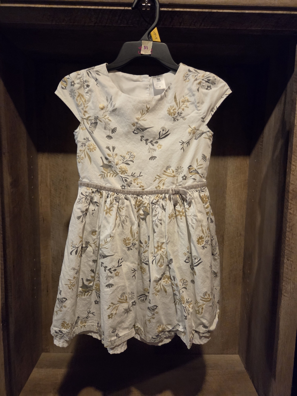 Carter's Cream Floral Cap-Sleeve Dress with Yellow and Gray Print